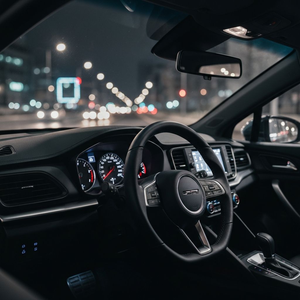 Interior de auto moderno de noche
